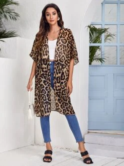 SHEIN Open Front Split Hem Leopard Chiffon Kimono -Curated Swimwear 160991037838241ff714a55bd87e68d82b6c4f3c98 thumbnail 405x552
