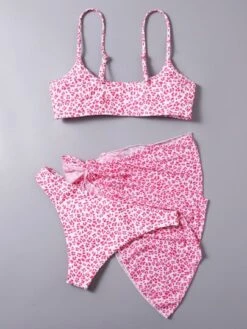 3pack Leopard Bikini Swimsuit & Beach Skirt