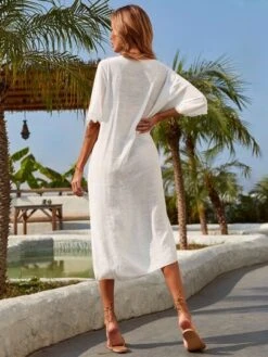 Plunging Neck Split Hem Cover Up