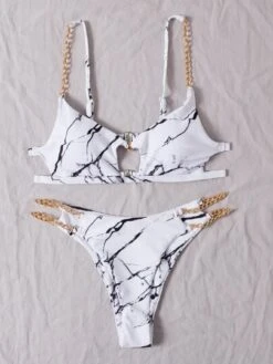 Marble Print Chain Linked Bikini Swimsuit -Curated Swimwear 1615516006b596c83260e022044fa9379f3a0e9c45 thumbnail 405x552