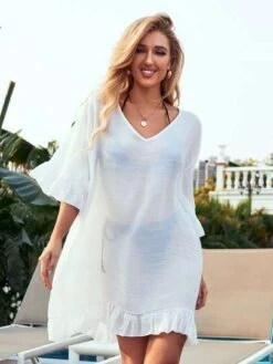 Flounce Sleeve Ruffle Hem Cover Up -Curated Swimwear 16169293107fdbe784bd266bafb47962dee654722a thumbnail 405x552
