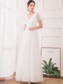 EVER-PRETTY Low Back Surplice Neck Ruched Mesh Prom Dress -Curated Swimwear 161716853061e7325ae591fa6087cbdf7e74294f66 thumbnail 405x552