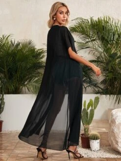 SHEIN Tie Waist Semi Sheer Kimono