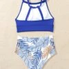 Tropical Print Tankini Set Halter 4-Way Elastic Back Top & High Waisted Bottom 2 Piece Bathing Suit -Curated Swimwear 162139425346559034e05a4c2041f807d4e63bf92e thumbnail 405x552