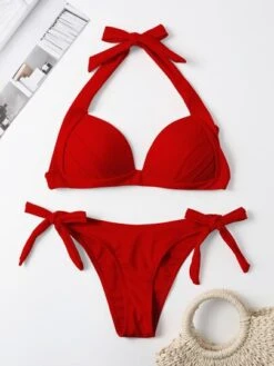 Solid Bikini Set Halter Push Up Bra & Tie Side Thong Bottom 2 Piece Bathing Suit -Curated Swimwear 1621847764f9e6c6414d09d93c764c91da03f2a32f thumbnail 405x552