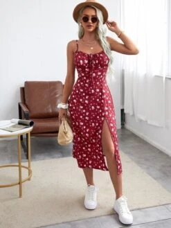 SHEIN VCAY Allover Floral Print Ruched Bust Slit Hem Cami Dress -Curated Swimwear 1623204381097bde0f703a024f3baa24264bd451b9 thumbnail 405x552