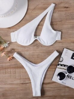 Textured Bikini Set Underwire One Shoulder Bra & High Cut Bottom 2 Piece Bathing Suit -Curated Swimwear 162460830999483f3060a2e7fa424f34dab8db0711 thumbnail 405x552