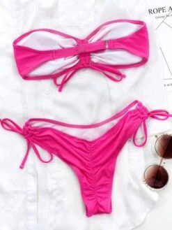 Plain Drawstring Bandeau Bikini Swimsuit -Curated Swimwear 1627373423f3d95607fe429efda75a1ebee3c04bcd thumbnail 405x552