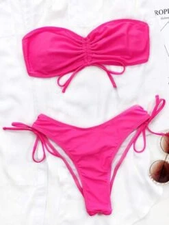 Plain Drawstring Bandeau Bikini Swimsuit -Curated Swimwear 162737343217ce57b2a1f6b557281fd93b91c7a5c7 thumbnail 405x552