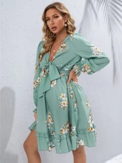 SHEIN Maternity Floral Print Shirred Tie Front Flounce Sleeve Ruffle Hem Dress -Curated Swimwear 16284985309a8dce6dbc9202a1c4380a8c7e4547b4 thumbnail 405x552