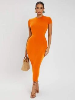 SHEIN SXY Solid Round Neck Bodycon Dress -Curated Swimwear 1629357016a3dc041c2ad97339fb0421cc8089309b thumbnail 405x552