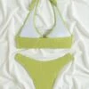 Smocked Ring Linked Halter Bikini Swimsuit