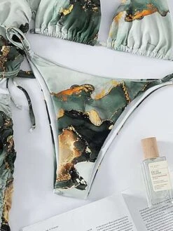 Marble Print Bikini Set Halter Triangle Bra & Thong Bottom & Cover Up Top & Skirt 4 Piece Bathing Suit -Curated Swimwear 1632812881ea0fc5da80e14f00c40d401b9a5ca53a thumbnail 405x552