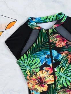 Tropical Print Zipper One Piece Swimsuit -Curated Swimwear 1634010141d71140b70b852665b59a7d028c733557 thumbnail 405x552