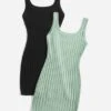 SHEIN EZwear 2pcs Solid Ribbed Knit Tank Dress -Curated Swimwear 16348803896c2dc7c98e6d7cd647aeb7a376befd6e thumbnail 405x552