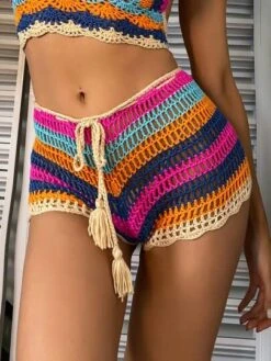 Striped Knitted Tie Front Cover Up Shorts -Curated Swimwear 16348849109fc10763c898d30cddf6a56fab9c6743 thumbnail 405x552