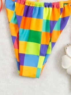 Colorful Checkered Bikini Set Bandeau Bra & Thong Bottom 2 Piece Bathing Suit -Curated Swimwear 16361794041a6bffd92724b3f26ad6b9e2e014482a thumbnail 405x552