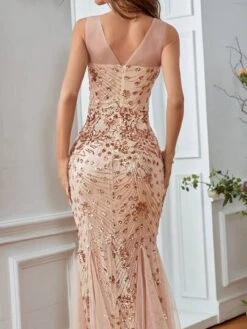 SHEIN Belle Split Thigh Contrast Sequin Mesh Prom Dress