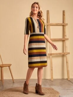 EMERY ROSE Block Striped Fitted Dress -Curated Swimwear 1637543958cfc7aa2421b23d7d8669e3fc602800a6 thumbnail 405x552