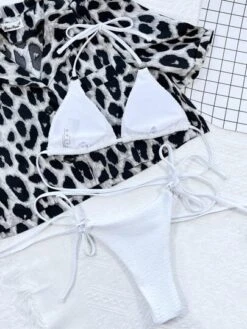 Textured Criss Cross Ring Linked Micro Triangle Bikini Swimsuit