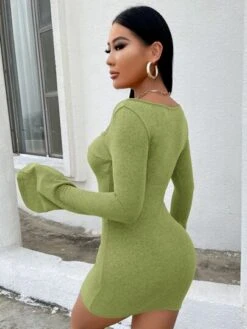 SHEIN SXY Twist Front Flounce Sleeve Bodycon Dress