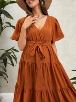 SHEIN Maternity Flutter Sleeve Ruffle Hem Belted Dress -Curated Swimwear 1639359467d563fa7bfebe10b96ea78e6b9c9b8b9f thumbnail 405x552