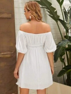 SHEIN Maternity Off Shoulder Puff Sleeve Ruched Belted Dress