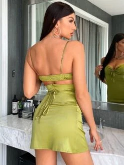 SHEIN BAE Backless Knot Satin Cami Dress
