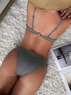 Gingham Bikini Set Bow Front Underwire Push Up Bra & Hipster Bottom 2 Piece Swimsuit