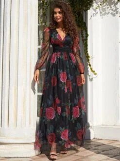 Missord Floral Print Lantern Sleeve Ruched Mesh Maxi Dress -Curated Swimwear 1641375854d0c3dff619c94fbd10b32dbc66ec82fb thumbnail 405x552