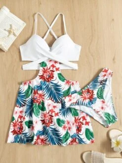 Tropical Print Tankini Set Wrap Push Up Swim Dress With High Waist Bikini Bottom 2 Piece Bathing Suit -Curated Swimwear 164198535070d7db6ac66a391fa0f5a7952e4406fe thumbnail 405x552