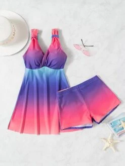 Ombre Tankini Set Wrap Detail Swim Dress & Boxer Shorts 2 Piece Swimsuit -Curated Swimwear 16423924615d121743bf0fb0199da734572fd6a3df thumbnail 405x552