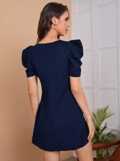 SHEIN Clasi Puff Sleeve Solid Dress