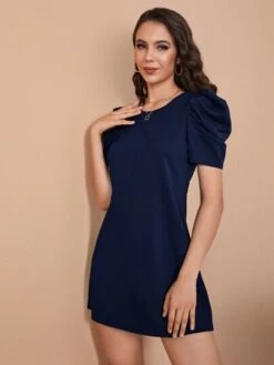 SHEIN Clasi Puff Sleeve Solid Dress -Curated Swimwear 1642402336877c304778ee1e55b575ca82085be447 thumbnail 405x552