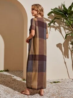 EMERY ROSE Plaid Color Block Dual Pocket Dress