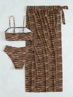 3pack Zebra Stripe Bikini Swimsuit & Beach Skirt