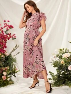 SHEIN Maternity Allover Floral Print Ruffle Armhole Belted Dress -Curated Swimwear 1645752436c41e0f0935f499458327a69bf15471a1 thumbnail 405x552