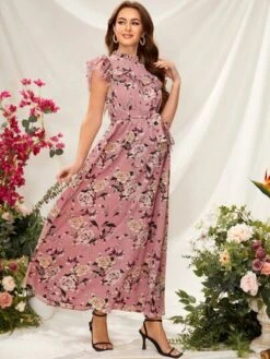 SHEIN Maternity Allover Floral Print Ruffle Armhole Belted Dress -Curated Swimwear 164575243815e143e806217be4b0cec3cda2326810 thumbnail 405x552