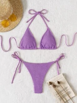 Textured Halter Triangle Tie Side Bikini Swimsuit -Curated Swimwear 1645758636390bc8e07afdac7b689d57a26905a3de thumbnail 405x552