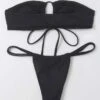 Solid Bikini Set Tie Front Bandeau Top & Thong Bottom 2 Piece Bathing Suit -Curated Swimwear 1646041382a25a7b7d54c1355a3d528df9fb850a58 thumbnail 405x552