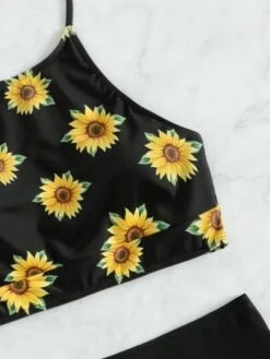 Sunflower Print Tankini Set High Neck Halter Top & High Waist Bikini 2 Piece Swimsuit -Curated Swimwear 164610997810c61317aa68e10fbdf0e4d6e69a682f thumbnail 405x552