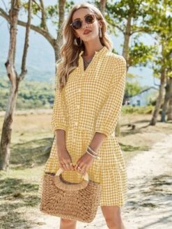 SHEIN VCAY Gingham Notch Neck Ruffle Hem Dress -Curated Swimwear 16472219134e1da0ef4f6ba3d3083b4e255fd909ec thumbnail 405x552