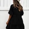SHEIN LUNE Fake Button Flounce Sleeve Ruffle Hem Tie Neck Smock Dress -Curated Swimwear 164785510052124c2a610884e554649687bac664af thumbnail 405x552