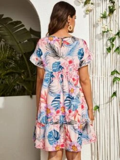 SHEIN Maternity Tropical Print Ruffle Hem Dress