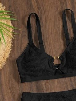 Textured Bikini Set Ring Linked Cut Out Bra Top & High Waisted Bikini Bottom 2 Piece Swimsuit -Curated Swimwear 1648432327a1aae6687554c74af6f7fffb2ff1b017 thumbnail 405x552