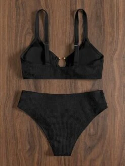 Textured Bikini Set Ring Linked Cut Out Bra Top & High Waisted Bikini Bottom 2 Piece Swimsuit -Curated Swimwear 1648432330123eb396c11da40296e93c54b9f5e057 thumbnail 405x552