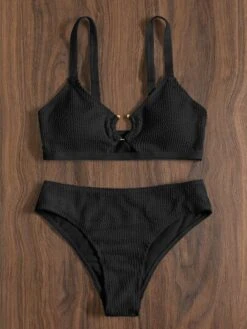 Textured Bikini Set Ring Linked Cut Out Bra Top & High Waisted Bikini Bottom 2 Piece Swimsuit -Curated Swimwear 1648432334181de1a5b43907d0bb4650307e3d51f9 thumbnail 405x552