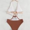 Colorblock Ring Linked Halter One Piece Swimsuit