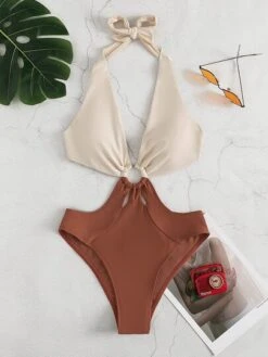 Colorblock Ring Linked Halter One Piece Swimsuit -Curated Swimwear 1648863053e291e65540f9710dcbf1b1420bc7a8dd thumbnail 405x552