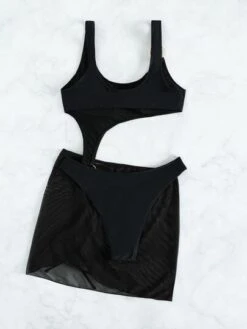 BOUDOIRCORE Cut Out O-ring One Piece Swimsuit & Beach Skirt